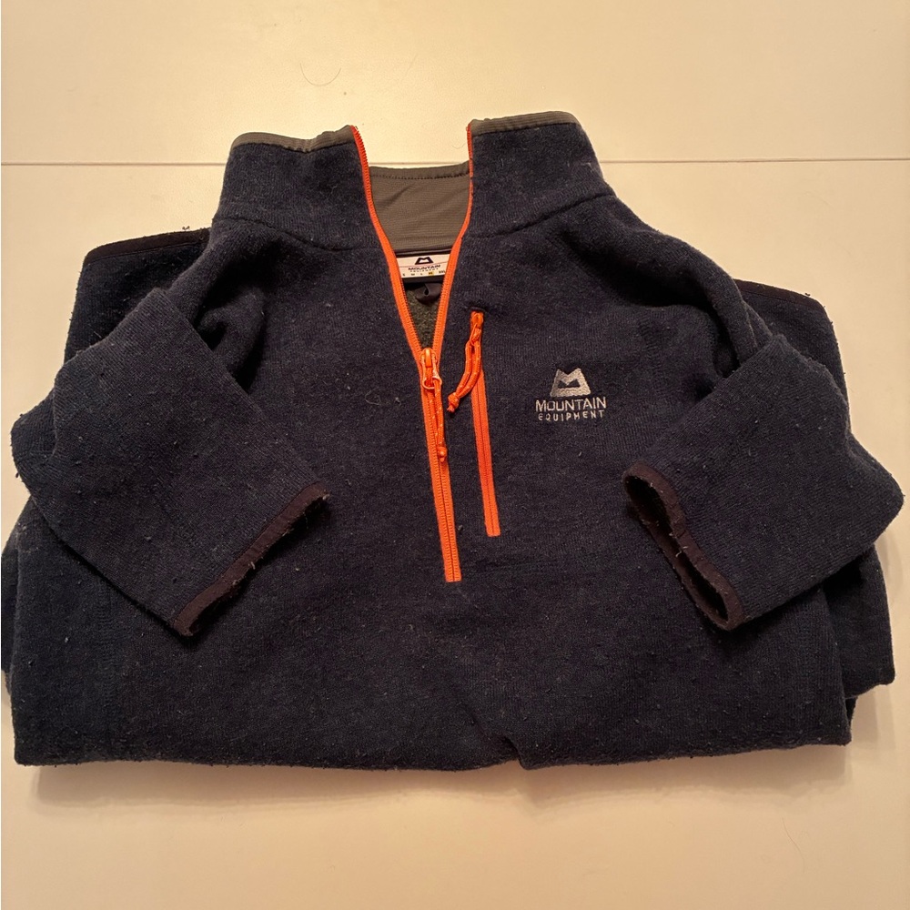 Mountain Equipment Men's Navy Half-Zip Sweater with Orange Trim
